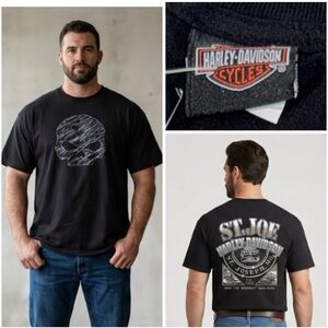 NWT  Vintage 90's Harley Davidson St. Joe Missouri Black Skull T-Shirt 4X
